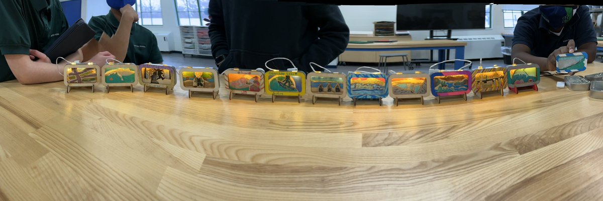 Thankful for <a href="/jumekubo/">John Umekubo</a>. I love the mint tin landscape project. Students drew and painted special memories from trips, favorite scenes from books, and other small pieces of what matters to them. <a href="/FHInnovation/">FlintHillInnovation</a>