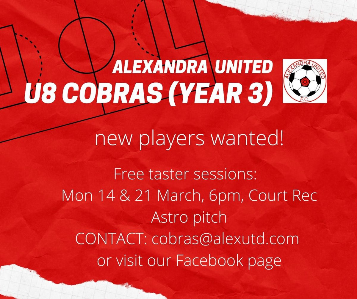 Fancy joining a great club to have fun playing &amp; developing football skills? U8 Cobras are looking for new players #theAlex #grassrootsfootball #playtoenjoy