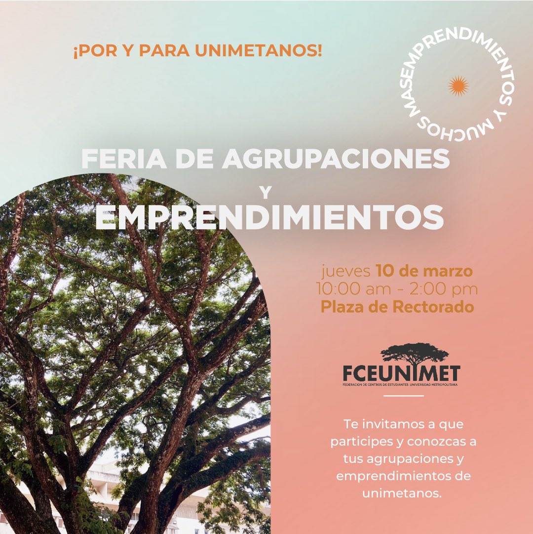 FCEUNIMET's tweet photo. ¿Ya conoces a todas las agrupaciones de la universidad? 🤔 Te esperamos en nuestra FERIA DE AGRUPACIONES 🙌🏻 

Apoya también algunos de los emprendimientos unimetanos🧡 https://t.co/3FU0trw9YB