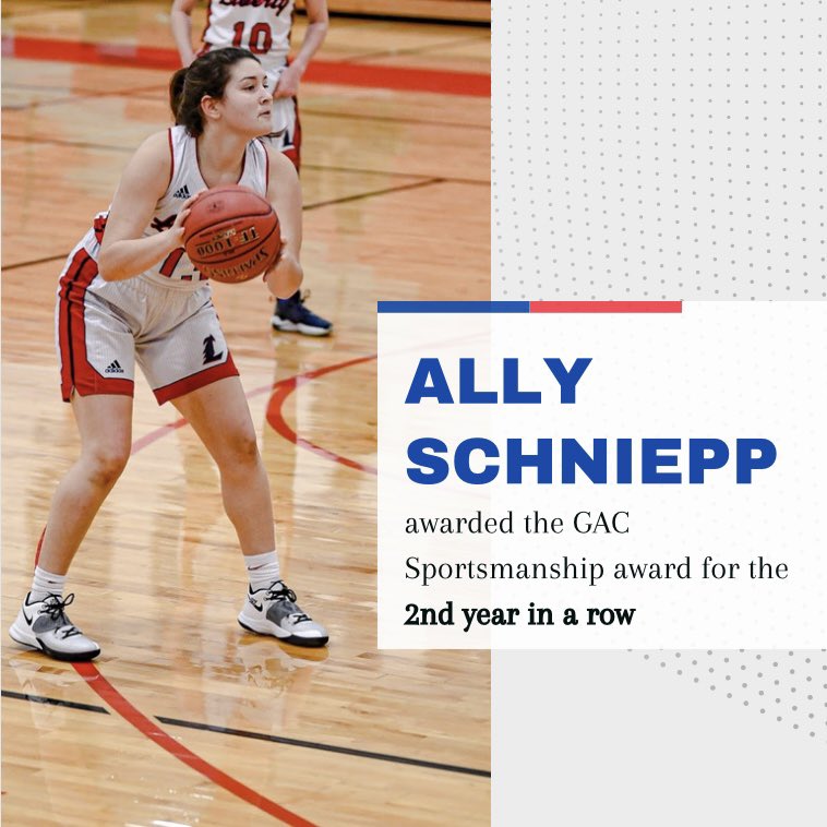 LibertyHSEagles's tweet photo. We would like to congratulate #13, Ally Schniepp, for being awarded the GAC Sportsmanship award for the SECOND year in a row! Congratulations, Ally! 🏀🎉💙 https://t.co/5q4zbeJeMy