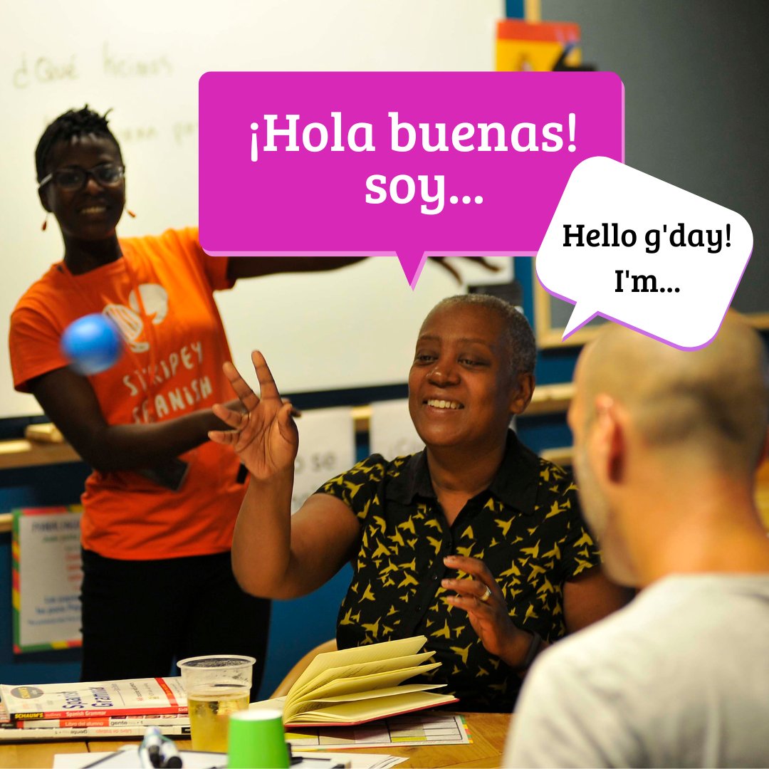 stripeyspanish's tweet photo. We're finally back to the classroom! This week we launched our first in person course in two years. Here´s a throwback with our very first courses from May 2017. You can join us this Easter. Enrol here: https://t.co/rOIWeoRaSs https://t.co/BhjfKdBNOZ
