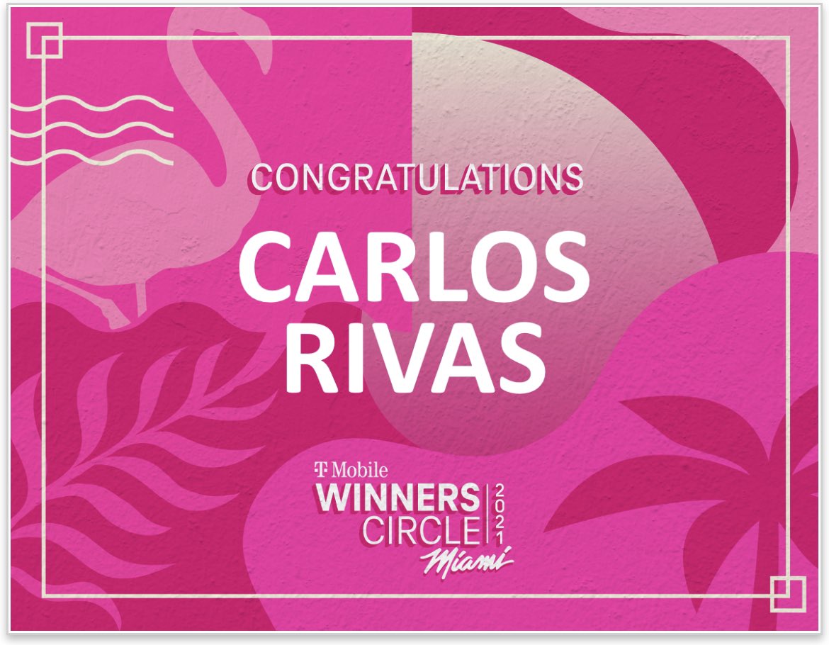 Congratulations to <a href="/car_riva/">Car los</a> for being a T-Mobile Annual Winners Circle 2021 Winner. Awesome job on this accomplishment and looking forward to much success in 2022 in your new role as an RSM!! Let’s Go!!

#CapitalDNA #TheCrown👑 <a href="/SellPhones4/">EB</a> <a href="/AmrWahba1080/">Amr Wahba</a>