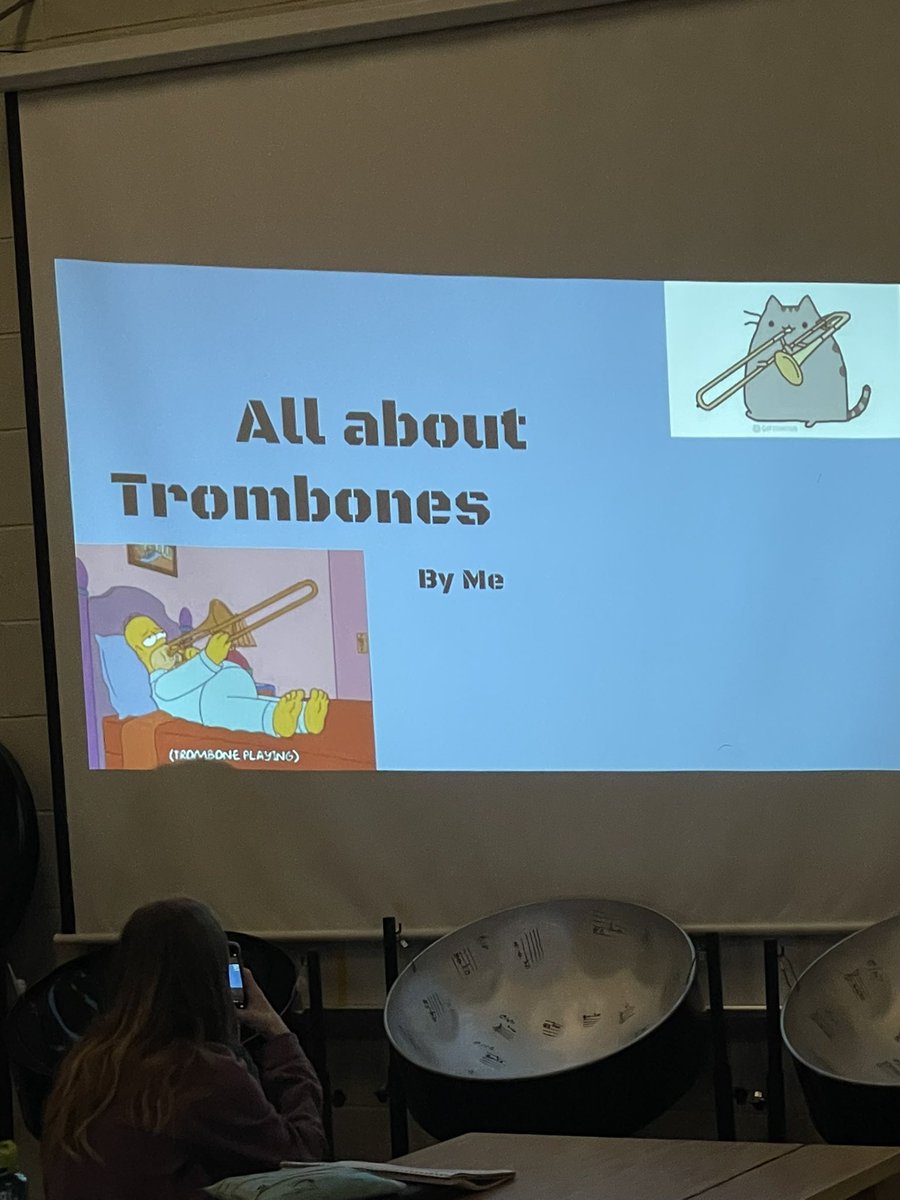 MsDelaRosaBand's tweet photo. I love when students teach me about instruments but also put their own creative twist to it. I really enjoyed 6th grade research presentations! 🤩 @eastcarymiddle https://t.co/ApNQ0gRTCb