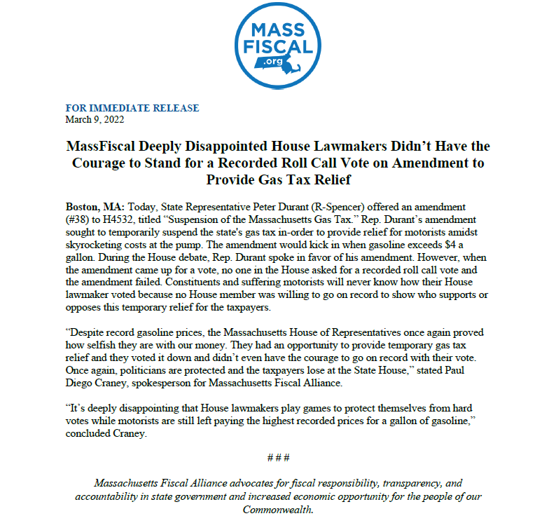 Massachusetts Fiscal Alliance on Twitter "🚨PRESS RELEASE 🚨 "MassFiscal