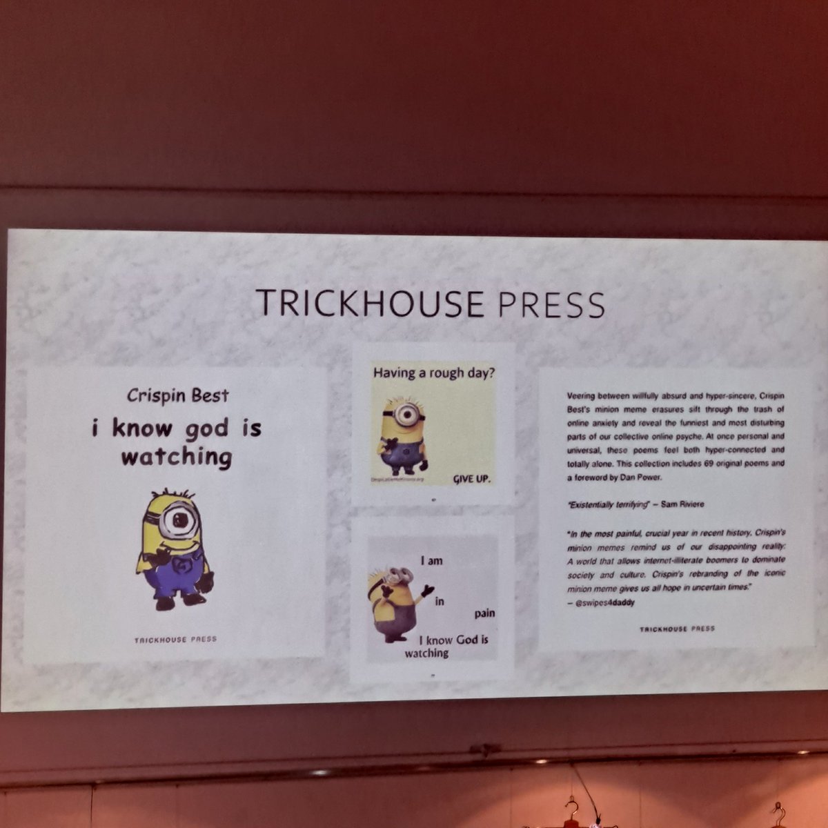 Dan Power (@therealdanpower) on Twitter photo So exciting to see Trickhouse Press exhibited at <a href="/StAnzaPoetry/">StAnza Poetry</a> #StAnza2022 😍😍😍
Thank you to all of the fantastic poets who make this press possible 💖🚀 So exciting to see Trickhouse Press exhibited at <a href="/StAnzaPoetry/">StAnza Poetry</a> #StAnza2022 😍😍😍
Thank you to all of the fantastic poets who make this press possible 💖🚀