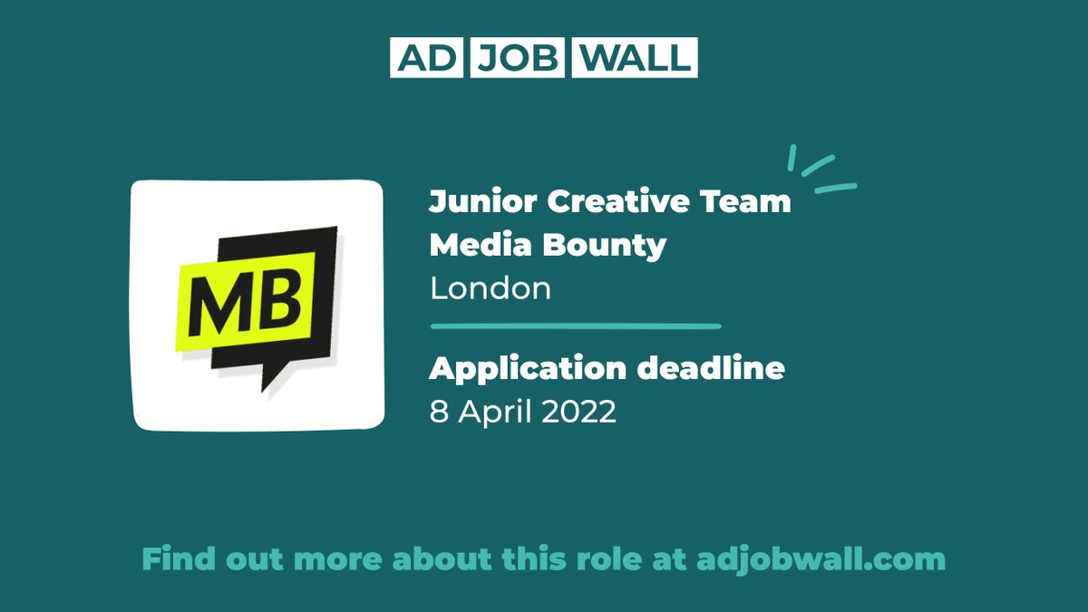 Junior Creative Team wanted by @mediabounty in London. Find out more about the role &gt;&gt;&gt; 
 bit.ly/3sYgOML