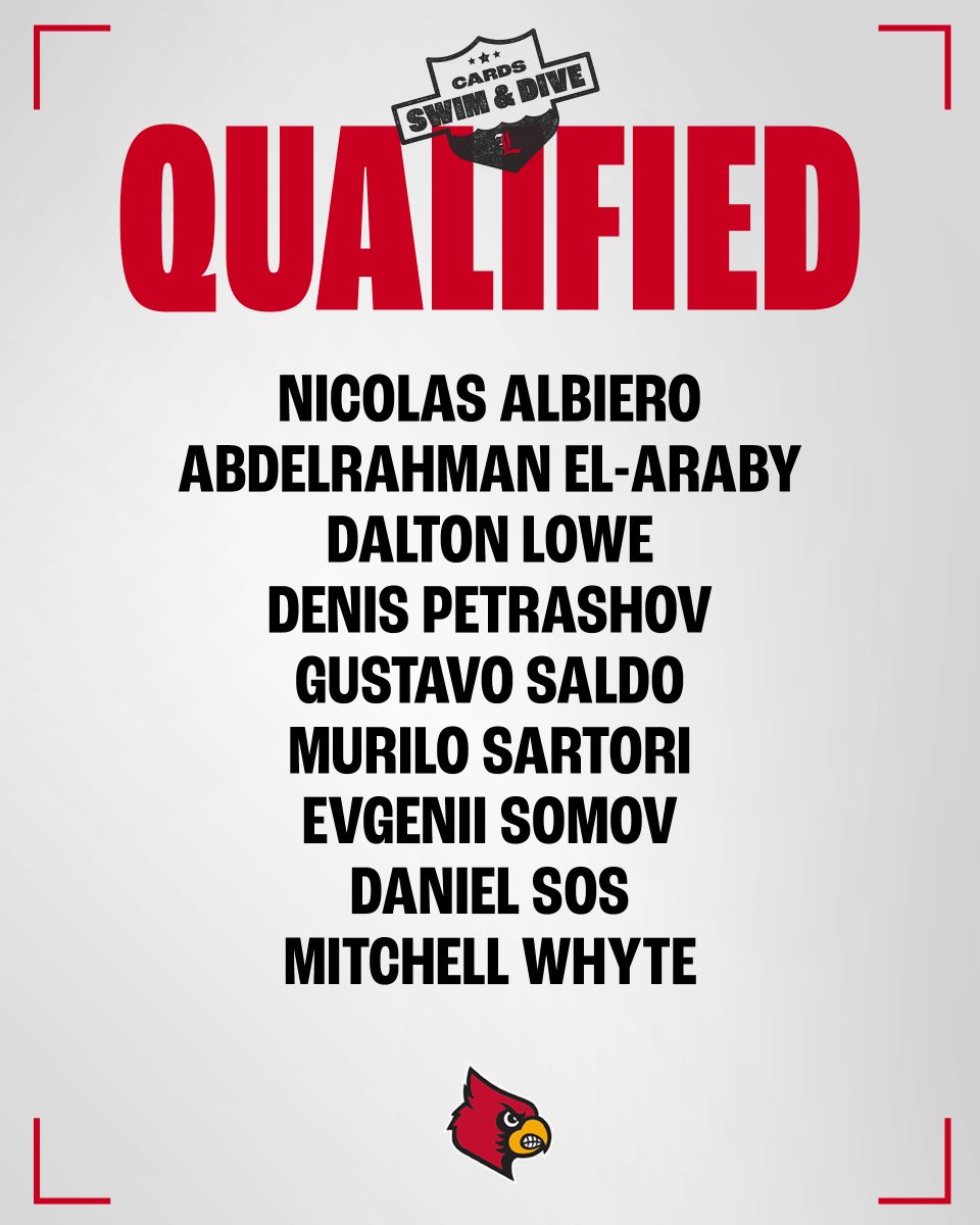 LouisvilleSD's tweet photo. See ya in Atlanta 😎

Nine Cardinals have qualified for the Men's NCAA Swimming &amp; Diving Championships with relay alternates to be named later!

📰: https://t.co/n8kMDBFrtc

#GoCards https://t.co/W73YkhIJgH