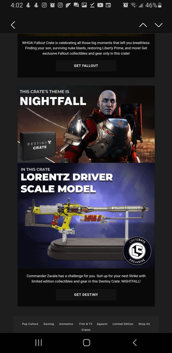 Hi <a href="/lootcrate/">Loot Crate</a> 

Instead of emailing me about another Destiny loot crate, how about you halt them until we get the crates we ordered a year ago. 

<a href="/Bungie/">Bungie</a> <a href="/DestinyTheGame/">Destiny 2</a> please reconsider your partnership with Loot Crate for Destiny merchandise. I think there are better options.