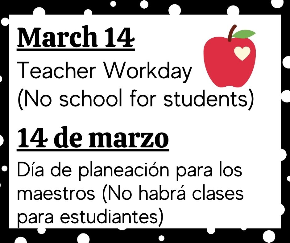 mymcpsva's tweet photo. This is a friendly reminder that there is no school for students March 14, 2022. 
Este es un cordial recordatorio de que no habrá clases para estudiantes del 14 de marzo del 2022. https://t.co/eQ9olX2881