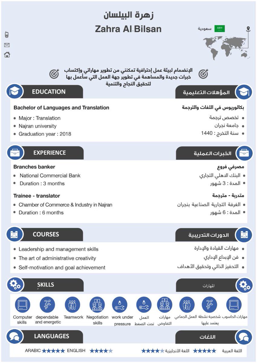 cvtranslation1's tweet photo. #حل_عاجل_لخريجات_التربيه
تصميم السيرة الذاتية

باللغة العربية🌟

واللغة الإنجليزية🌟

و المدمجة(اللغتين سوياً)🌟

بأسعار رائعة ومناسبة وسرعة انجاز بوقت قصير✨ https://t.co/TyDdhpgbyc