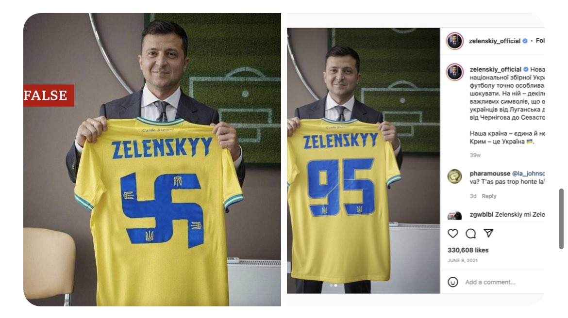 visegrad24's tweet photo. The image on the left is a doctored image being spread by pro-Kremlin accounts.

The real photo (on the right) was posted to his Instagram. https://t.co/ab5dwzhfj3
