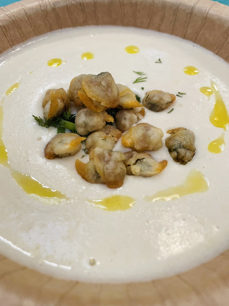 sandbarseafood's tweet photo. Great new Dish on the menu this week. A Creamy Brandade and Haricot Bean Soup made with salt pollock, garlic and beans. Garnished with crisp cockle popcorn. It’s banging! #thesandbar #seafoodshack #brandade #saltfish #fishsoup #haricotbean #cockles #chester https://t.co/XoXqCoDgg5
