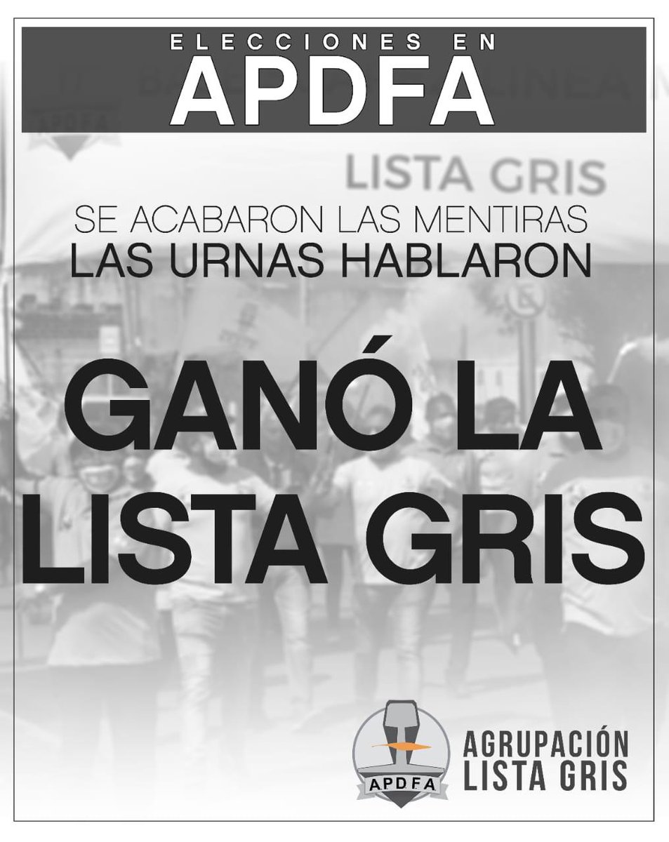 CRONICAFERROVIA's tweet photo. APDFA: La Lista Gris ganó las elecciones para Comisión Directiva Nacional @apdfanacional @APDFAGrisPuerto @SomosDelRoca @apdfa_LM_Retiro @ApdfaListaGris @ApdfaAdrian @osvaletchegaray @JApdfa 

https://t.co/u3qWqVGeWA https://t.co/4o1kC0L7cf