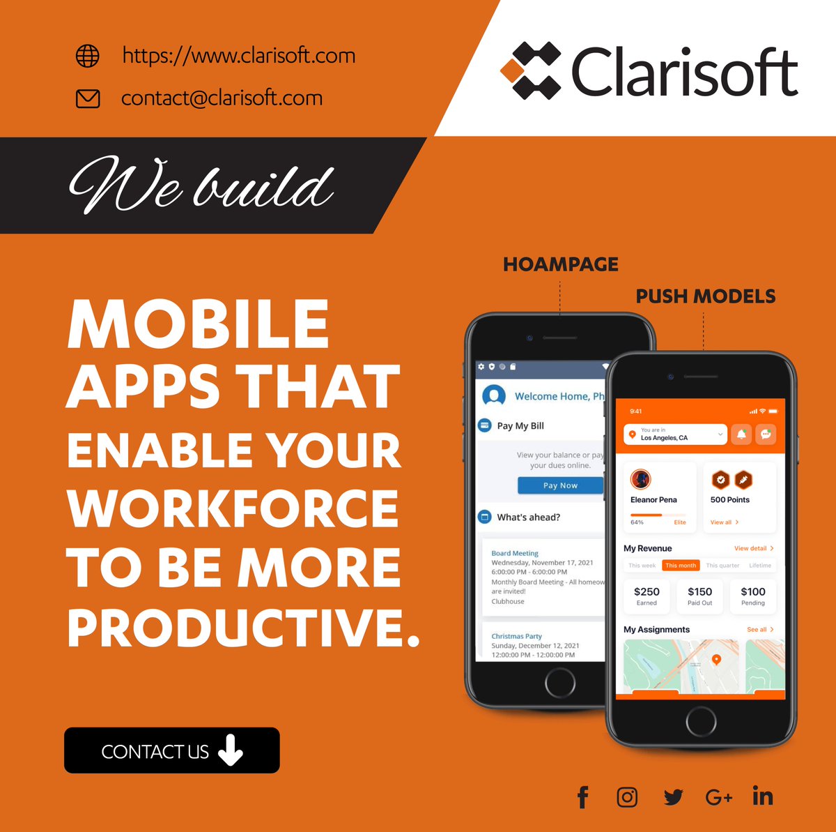 clarisoft's tweet photo. We build robust #mobileapps, tailored for the specific and complex requirements that your business has.✅ 
Clarisoft Technologies guarantees a flawless implementation. 
We are here for you: 
📩 contact@clarisoft.com
🌐 https://t.co/quP15FoGBc https://t.co/g8ZUD27C2b