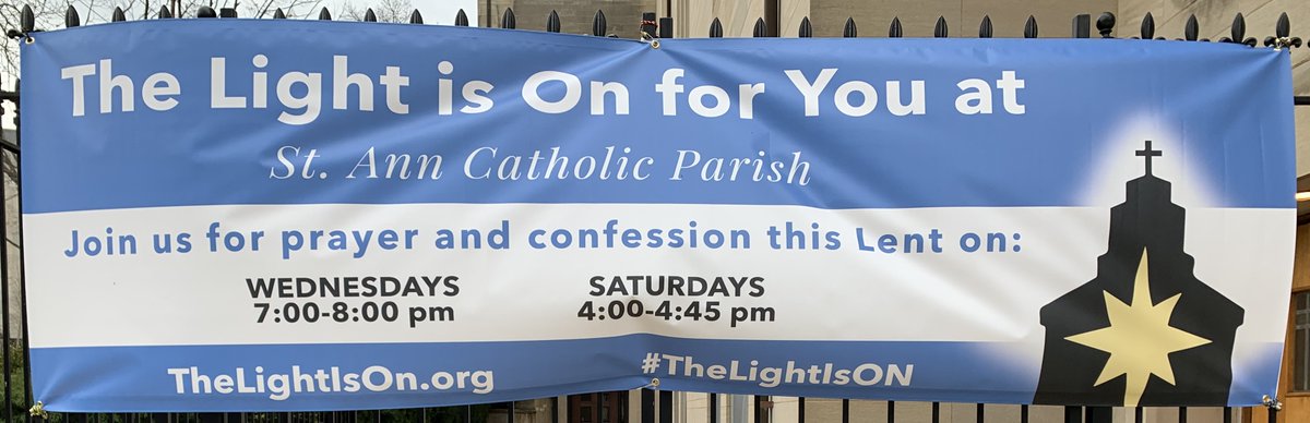SaintAnnDC's tweet photo. Join us every Wednesday during #Lent for confessions from 7:00 to 8:00pm in the Church. #TheLightIsON For You!
Find confession guides, inspirational materials, sacramental resources and more, right here: https://t.co/yAX4kodpZP https://t.co/C48iTeQFRm