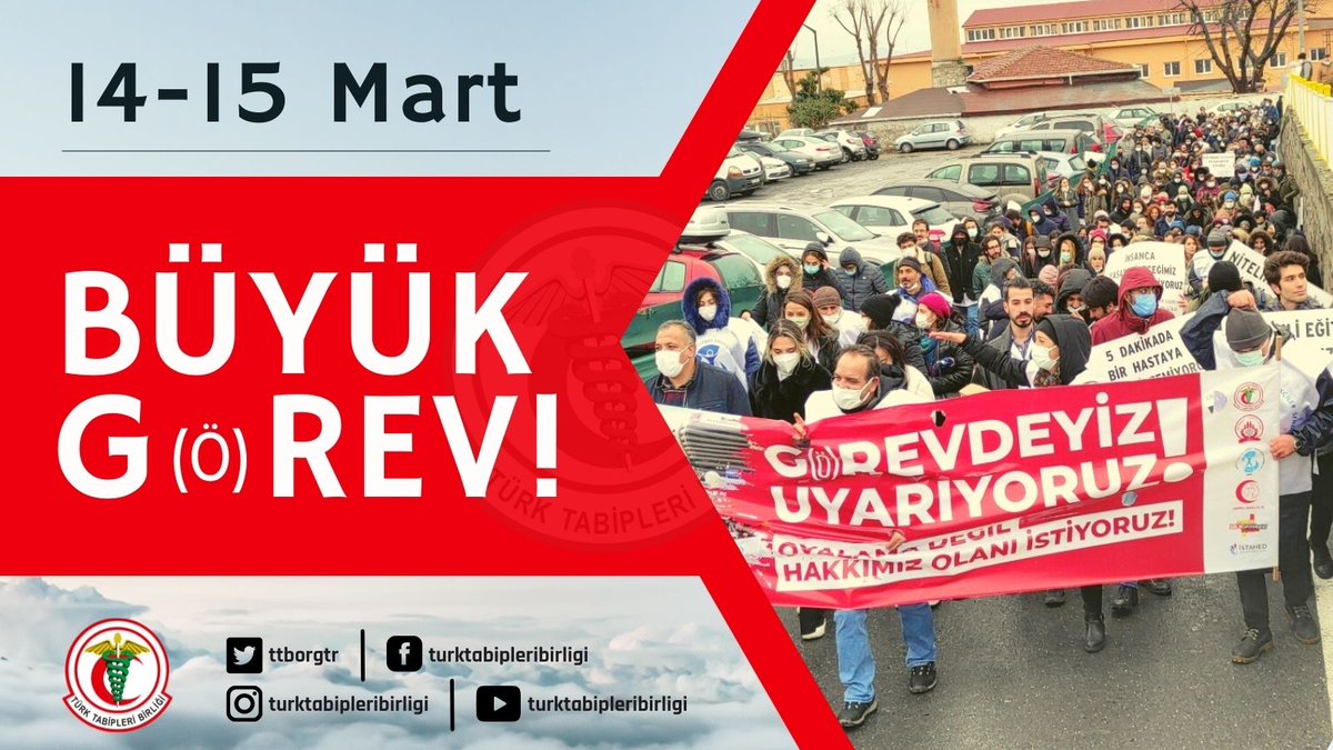 Uzmanı, asistanı, akademisyeni, pratisyeni, aile hekimi, tıp öğrencisi, stajyeri, intörnü, genci, yaşlısı, çalışanı, emeklisi...

Bütün hekimler, bütün Türkiye'de, bütün sağlık kurumlarında 14-15 Mart'ta BÜYÜK G(ö)REV'de olacağız!

📢 #HaklarımızİçinGöREVe