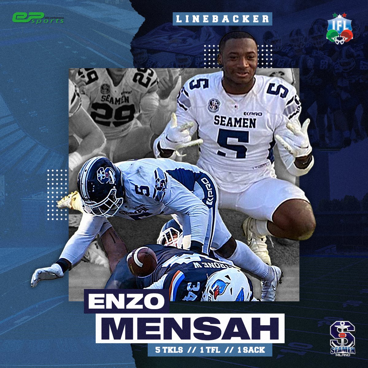 Enzo and the Seamen made the perfect start to their season, dominating the Ducks 38-0. Enzo was back to his best to start the season racking up 5 tackles, 1 TFL and 1 sack in the shut out. This season Enzo is wearing Nike vapor jet 6 gloves!