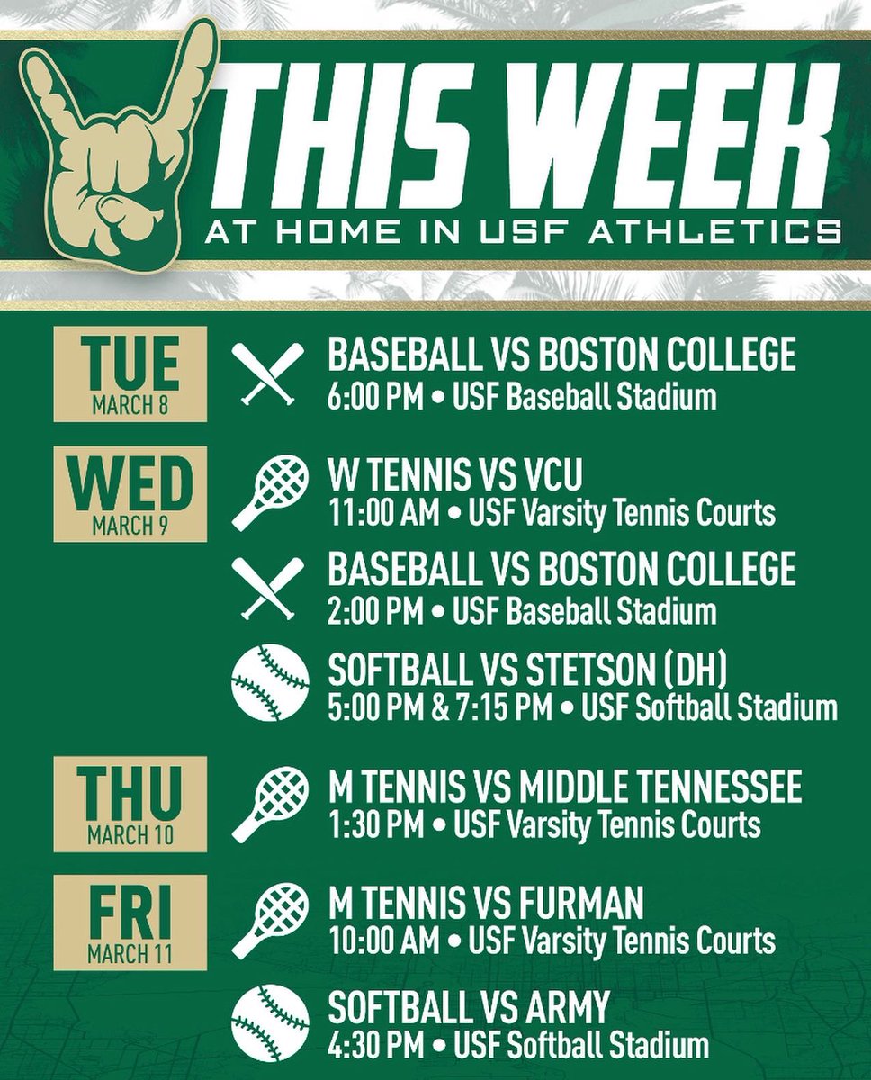 USFVarsityClub's tweet photo. Never a dull moment at home for USF Athletics! We hope to see our amazing Bulls Varsity Club members representing!

#HornsUp🤘 #CarryTheBoat https://t.co/m38s6AYFuj