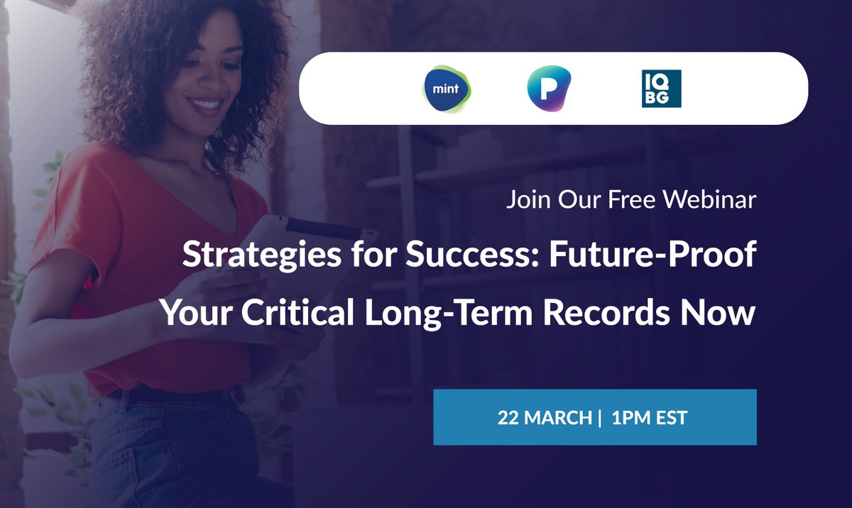 [Webinar] Why do you need a robust strategy for the governance and preservation of long-term digital records? ❓🤔

Join us and our good friends at <a href="/IQBGinc/">IQBG Inc.</a> and <a href="/MintGroupUS/">Mint Group US</a> for this informative session with proven practical tips, case studies, and more: ow.ly/zSCs50IeT4o