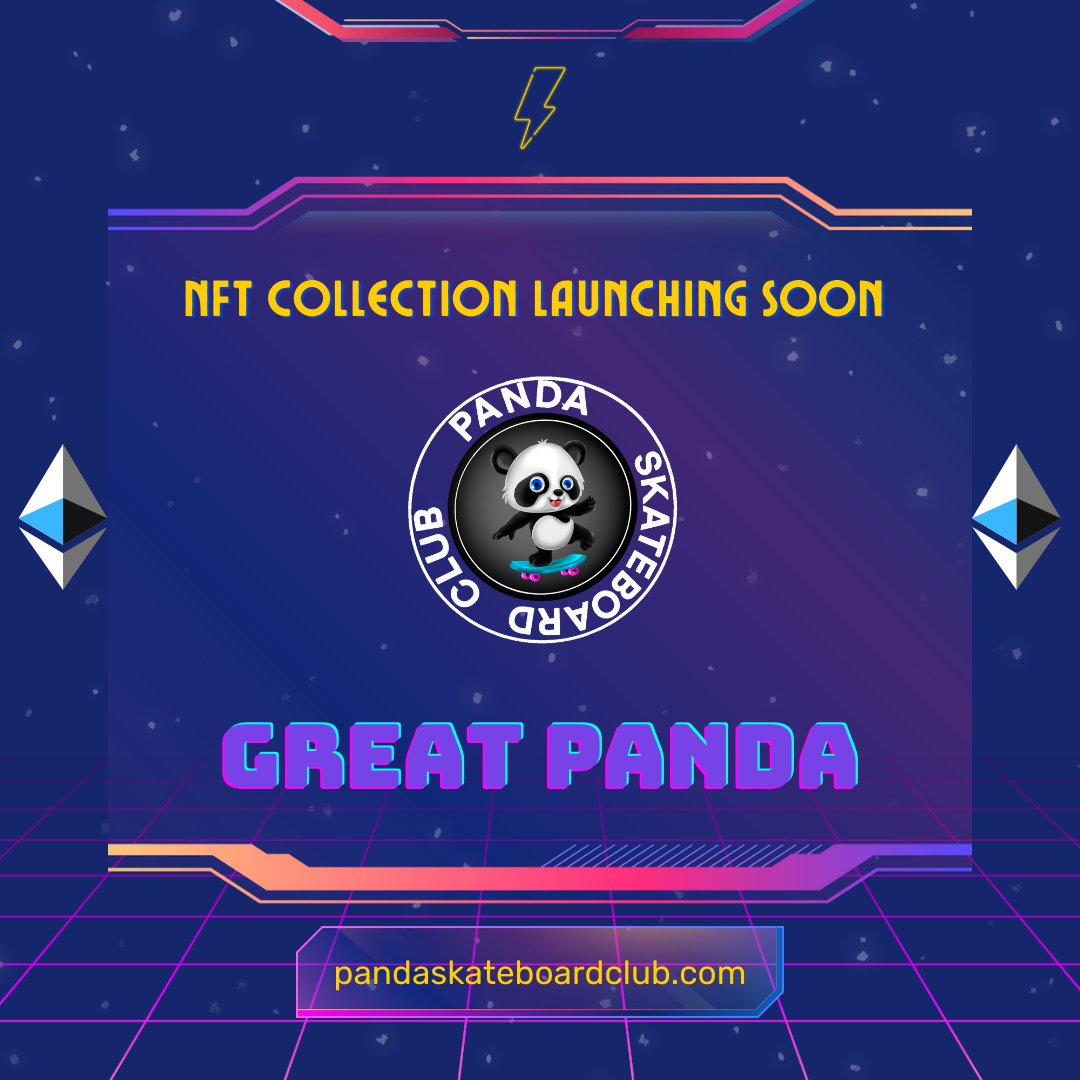 The more you wait the more is the surprise ....
PANDA COLLECTION is the newest collection of NFT's are 10,000 art's launching soon .
stay tuned .
.
.
website : pandaskateboardclub.com
opensea : opensea.io/collection/pan…

#nft #nftartwork #nftcommunity #opensea #nftartwork