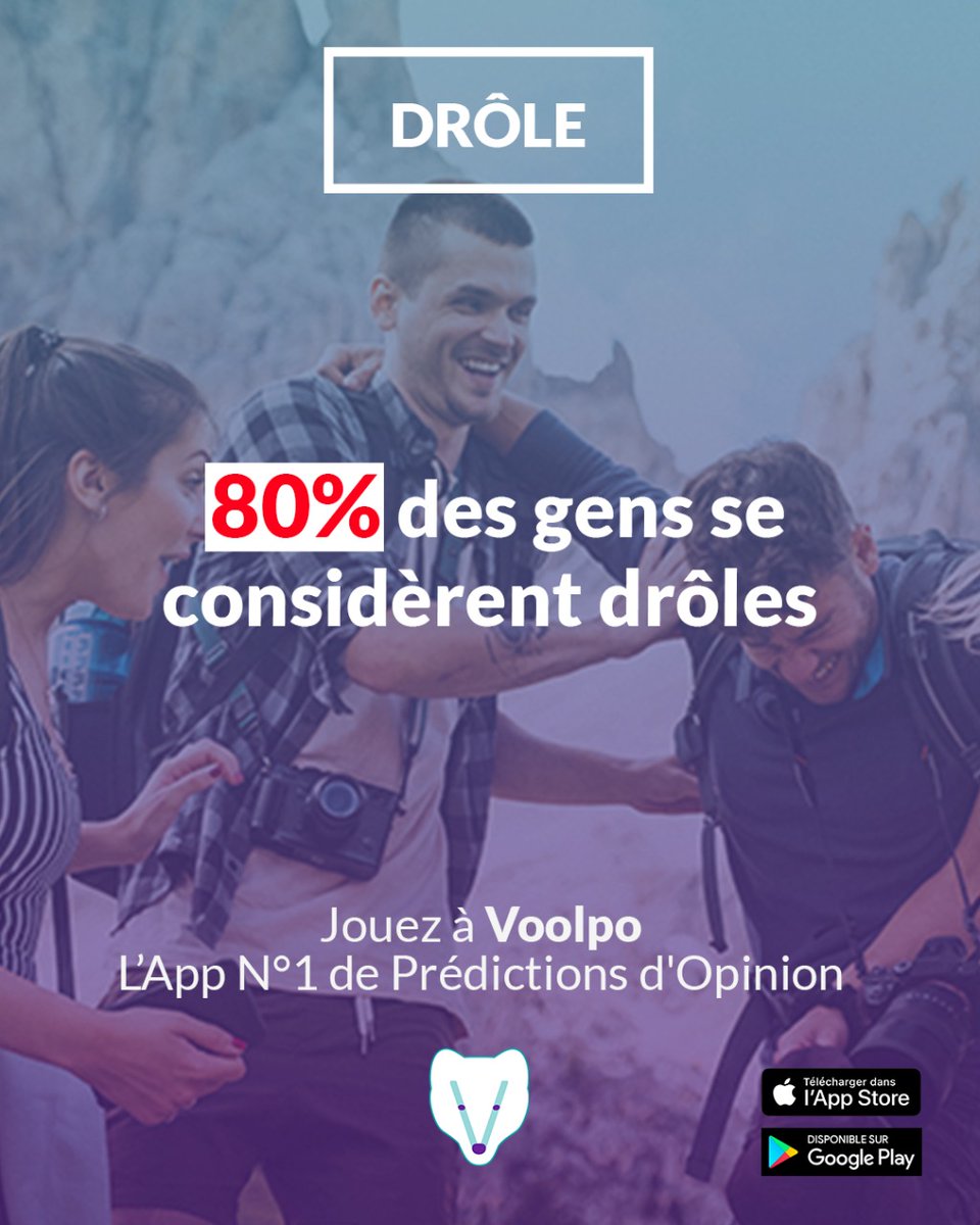 Voolpofrance's tweet photo. 80% des gens se considèrent #drôles

#voolpofr #voolposurveyfr  #drolehumour https://t.co/kUDARsOoLI