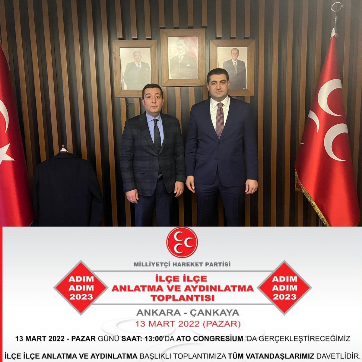 necmiyildirim06's tweet photo. Çankaya İlçe Başkanlığımızı ziyaretimizde nazik misafirperverliklerinden ötürü İlçe başkanımız Serkan Damar’a ve kıymetli yönetimine teşekkür ederim. Hafta sonu gerçekleştirecekleri ATO’daki parti programımız ile ilgili başarılı çalışmalar dilerim. https://t.co/8BdOiEx8Gv