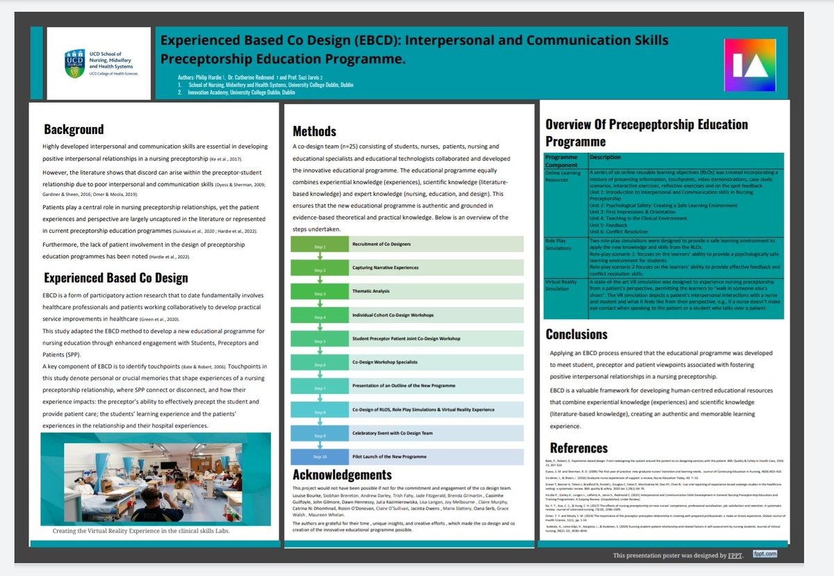 Phildublin1's tweet photo. Poster presentation: Experienced Based Co Design; Interpersonal and Communication Skills Preceptorship Education Programme @ucdsnmhs @UCD_Innovators #THEConf2022 #phdlife #nursingpreceptorship #preceptorship https://t.co/Vzwtwzi6qB