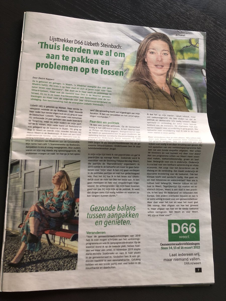 Mooi persoonlijk artikel van onze lijsttrekker Lizbeth Steinbach in Weert Magazine.