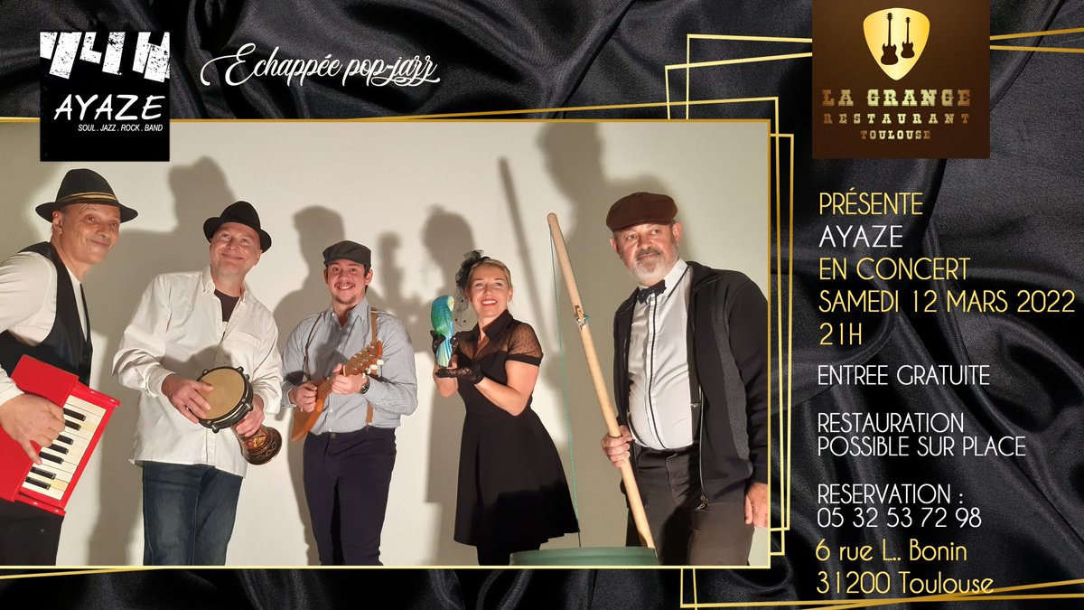 Ayaze31's tweet photo. #concert #popjazz #sorties #Toulouse [Ayaze] en concert samedi 12 mars 2022 à 21h à Là Grange à Toulouse. En écoute : https://t.co/eDeR7ImH5Q @Toulouseinfos @ToulouseBouge @Toulouseblog @bleuoccitanie @GigsInToulouse https://t.co/KZQH0oGIc9