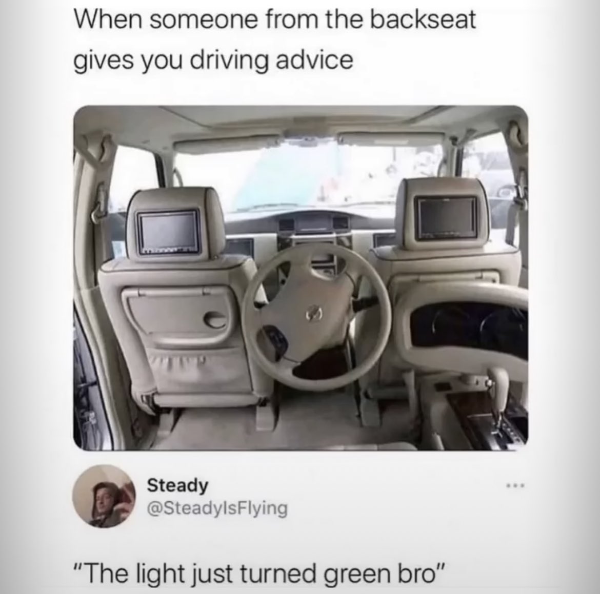 MissJaceyMarie's tweet image. #backseat #backseatdrivers #driving #MEMES #memesdaily