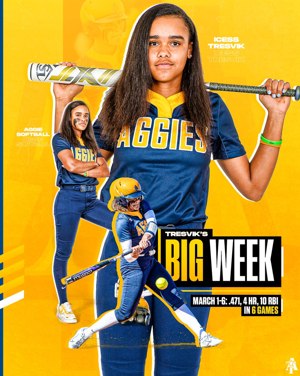 NCATAGGIES's tweet photo. It is a shame that @NCATAGGIES fans will not get a chance to see @IcessTresvik2 play today for @NCATSOFTBALL because of the rain. She is coming off a huge week. She even hit a homer against #20 Auburn! #AggiePride #IceT #ncat https://t.co/zrlPp6x57m
