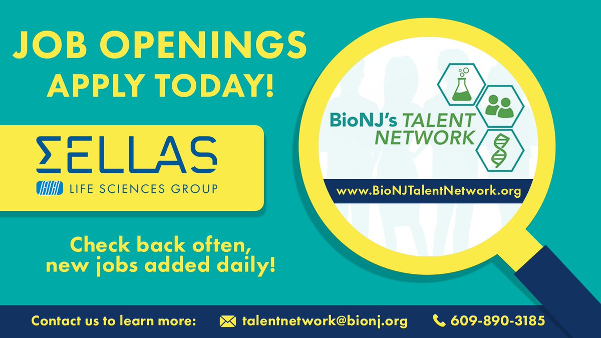 BioNJ_Org's tweet photo. SELLAS Life Sciences Group is #hiring! Take a look their new job postings along with many other career opportunities and #apply today! Visit #BioNJ’s Career Portal often, new jobs posted daily. https://t.co/l7Zp5t8FPA https://t.co/y4R9CybNH9