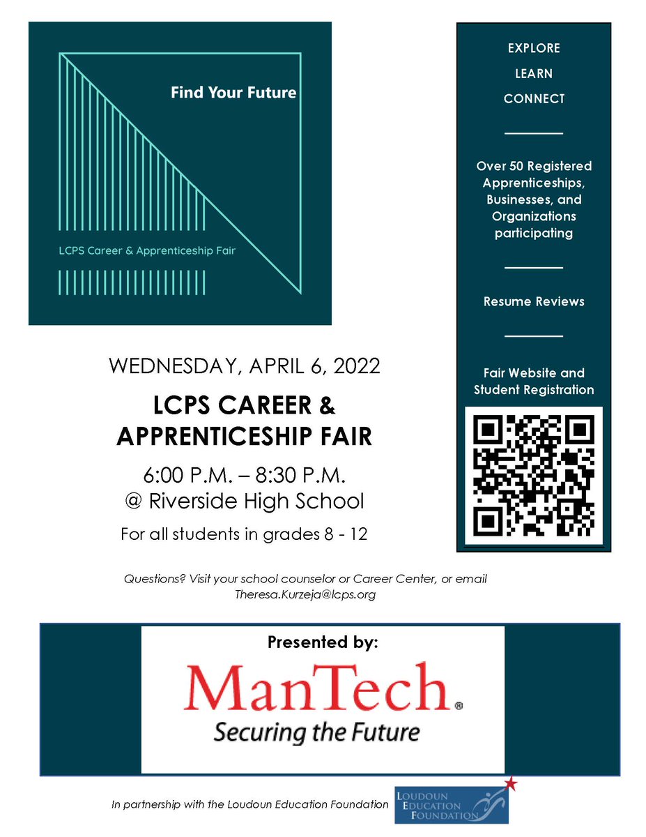 Register today! We still have very limited space for businesses that would like to share the different career paths w/n their org as well as education and/or certification requirements! ctc theresa.kurzeja@lcps.org for more info!