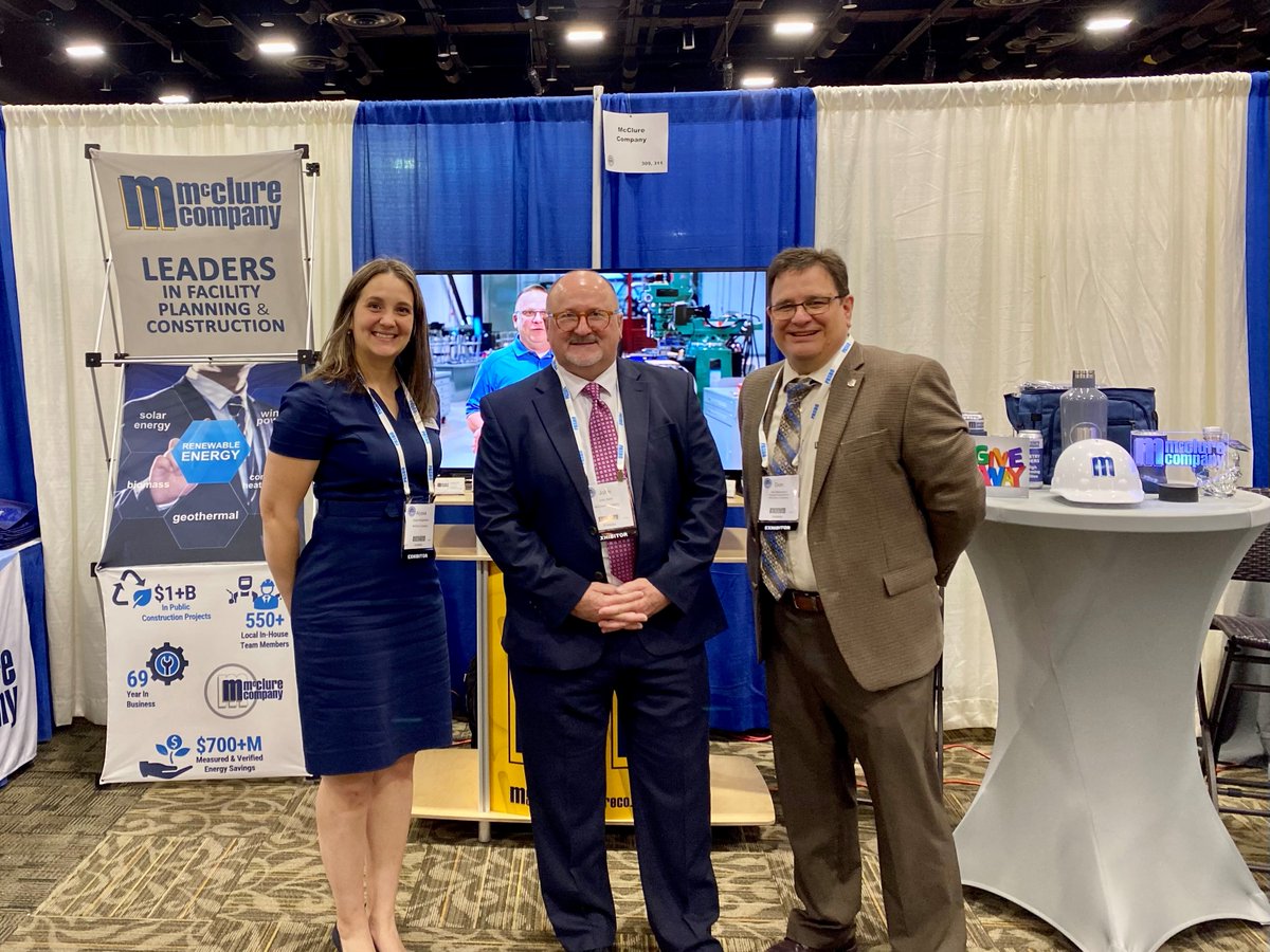 mcclure_co's tweet photo. Attention @pasbo_org annual conference attendees: be sure to stop by booth #309 and visit these smiling faces!
L to R:
Alyssa Wingenfield, PE
John Selfe
Don Marangoni, CEM
#PASBO #K12 #FacilityPlanning #Construction #Service https://t.co/utgi1TMsR2