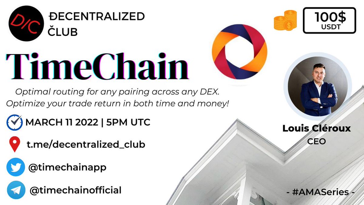 dens_club's tweet photo. DC will host AMA with @timechainapp on March 11 (2022) at 5PM UTC|1PM EST|10.30PM IST|12PM CST

10 questions from Twitter(5) &amp; Telegram(5) will share $100 USDT. 

1⃣Like,Retweet
2⃣tag 2 friends
3⃣Post Question https://t.co/jG1dvLuM0O