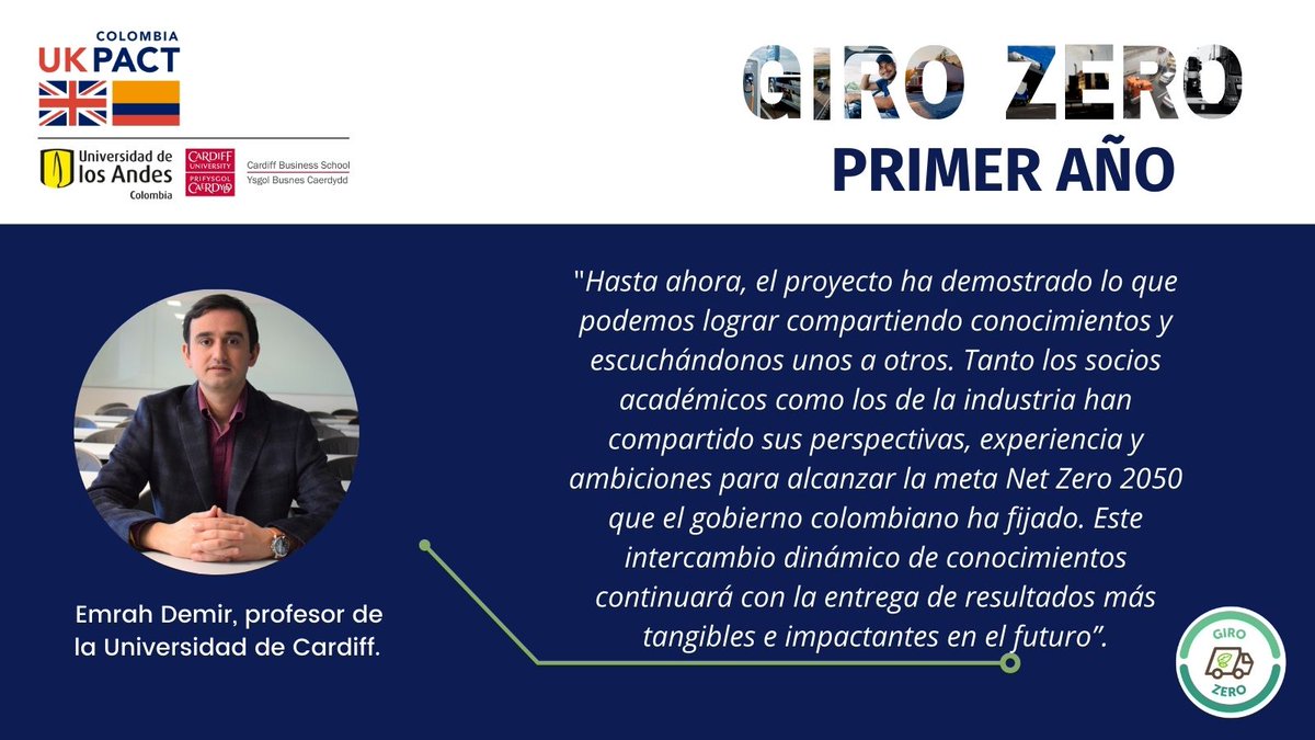 GiroZeroNetwork's tweet photo. Para el profesor Emrah Demir de @cardiffuni es un orgullo formar parte de #GiroZero porque es un proyecto innovador. Para el segundo año, resalta que atraerá más atención no sólo de #Colombia, sino también de otros países.
#HaciaCeroEmisiones https://t.co/7ZCEvwRo3O