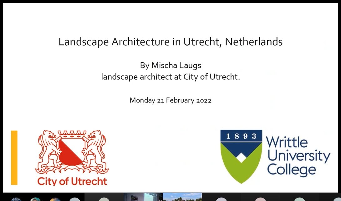 WrittleDesign's tweet photo. #Writtle alumnus Mischa Laugs gave a #LandscapeTalk to our #LandscapeArchitecture and #GardenDesign students about the latest #UrbanDesign and #LandscapeDesign projects by #Utrecht City Council, Netherlands, inc. urban regeneration, public spaces, and climate responsive #design. https://t.co/KJyeRttl9i