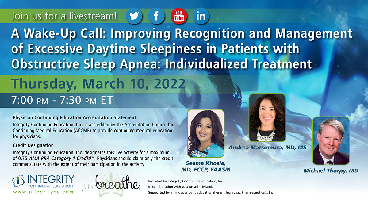 SleepWellCME's tweet photo. TOMORROW! 

🖱️ Click on to a live #sleepinsights 💻 w/ @sleepdoc5 @holisticsleepMD &amp; #MichaelThorpyMD

Learn more on pathophysiology &amp; treatment for patients with EDS in OSA

⏰ 7:00 PM - 7:30 PM ET

🆓 #CME 
Register here: https://t.co/UANKgBGAUF

#MedEd #FOAMed https://t.co/Z7xbkkdnvS