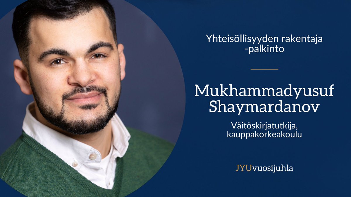 jyu_jsbe's tweet image. Distinguished community members awarded in the @uniofjyvaskyla annual celebration 🏆 Congratulations to #JSBE&apos;s Doctoral Student @YusufShaymardon of The Community Spirit Builder Award! Great job and a grant well-deserved! r.jyu.fi/Efc #JYUnity