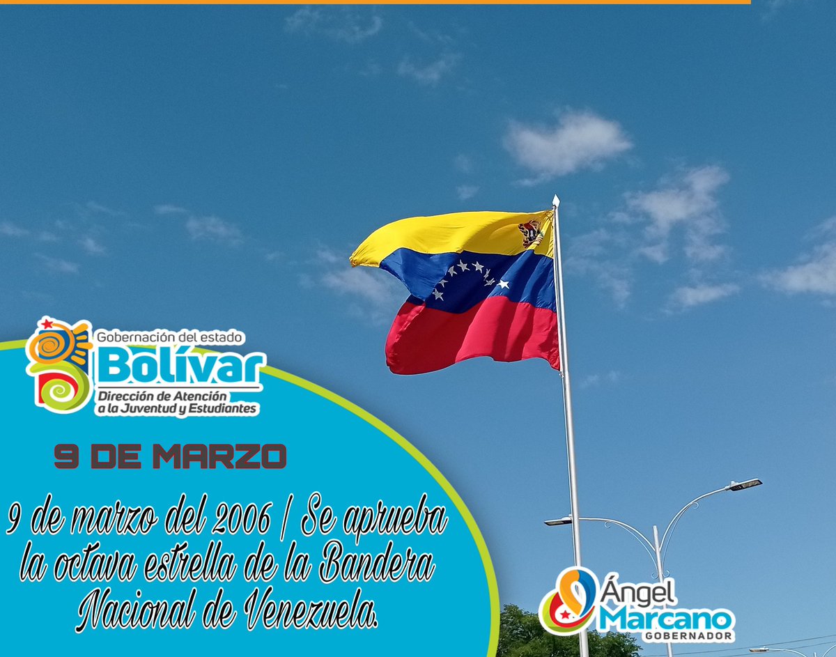 DirJuventud_GEB's tweet photo. #Efemérides|| El 9 de marzo del 2006, el comandante supremo de la Revolución Hugo Chávez Frías, consideró uno de los decreto del Libertador Simón Bolívar en el año 1817, el planteamiento era incorporar la Octava Estrella en el Pabellón Nacional.
#USADerogaElDecretoYa https://t.co/2ocbs8WFOE
