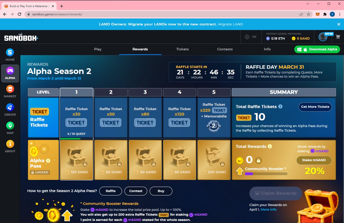 BEB7mm's tweet photo. @TheSandboxGame I just participated in the daily #SandboxAlphaS2Contest for a chance to earn up to 1,000 $SAND! Starting March 9 -  Show your Raffle Tickets. Check out my screenshot below! 👇 #SandboxAlphaS2 https://t.co/kbkjyG4rpZ
