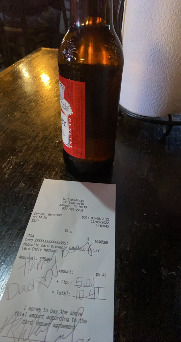 ashermariee_'s tweet photo. Had a beer and ordered one for my dad.. just realized my bday is on the receipt.. 💙 https://t.co/hjL0BbwazE