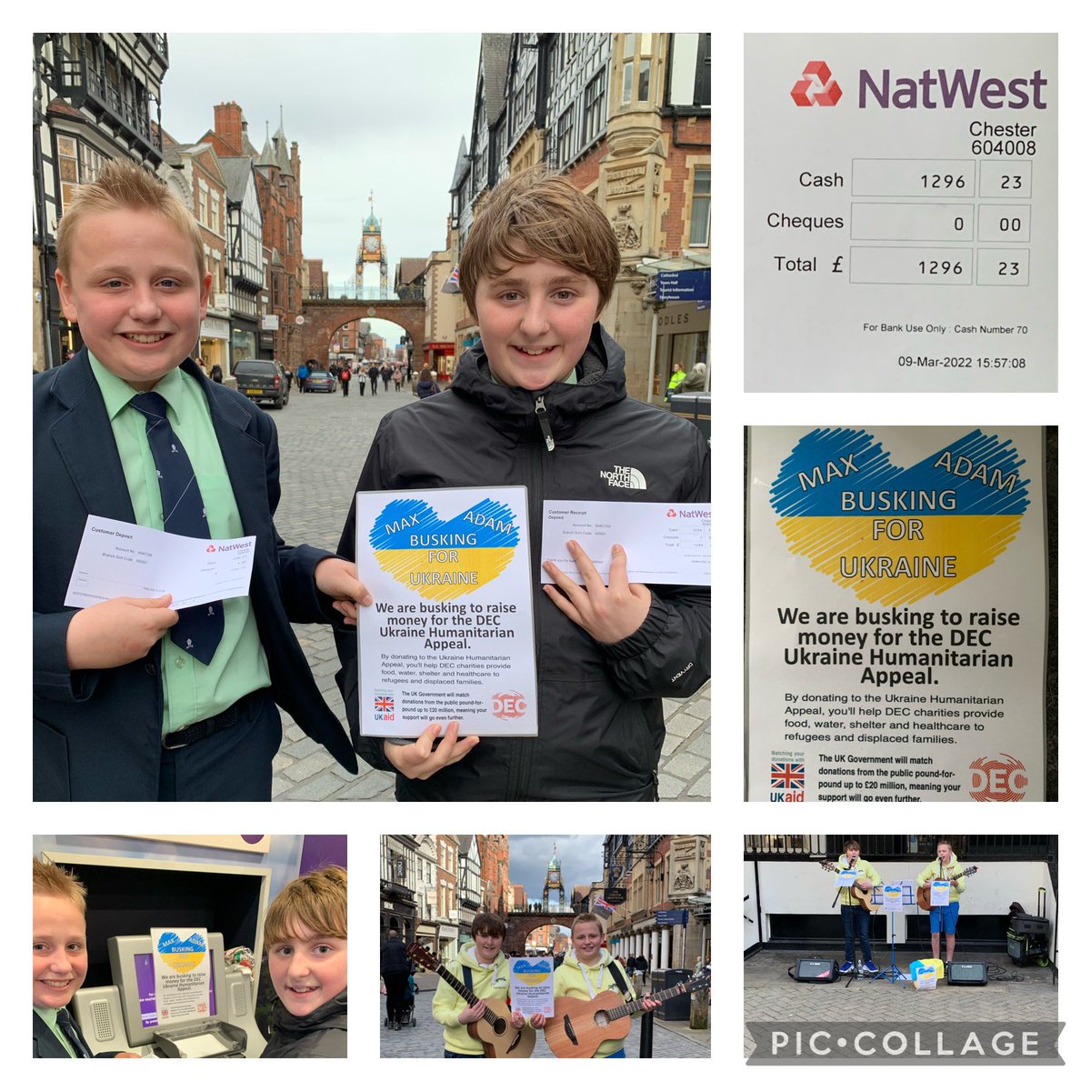 buppas3's tweet photo. Just been to the bank to pay in all the donations so far and a total of £1296.23 has been raised by the lads busking in aid of the @decappeal thanks so much for all the generosity shown for such a worthy cause and well done Adam &amp; Max 👍 

@MaxieMo0Moo @Dee1063 @ShitChester https://t.co/IbGmgTijkR
