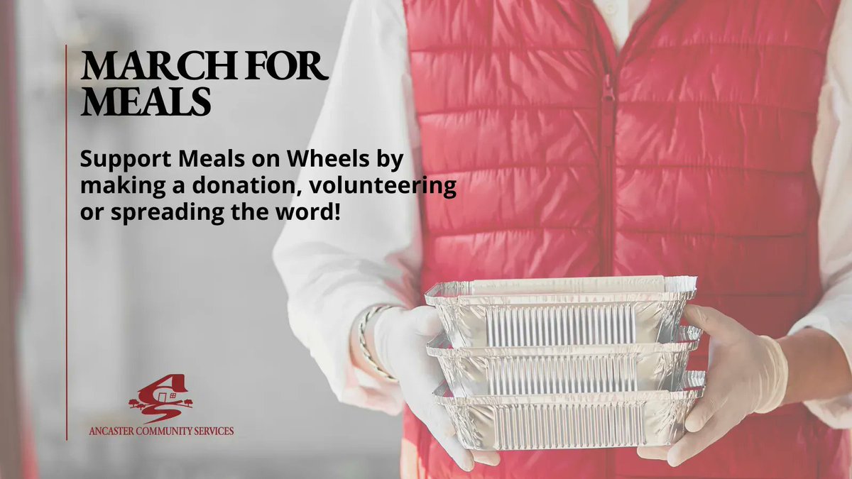 AncasterCommSer's tweet photo. 2022 marks the 20th anniversary of #MarchForMeals! Last year, the ACS #MealsOnWheels program supported 86 seniors &amp; individuals with disabilities by delivering 3,715 meals (⬆️27%). Plus, our volunteers drove 11,000 km! We are so thankful! 👏

More info: https://t.co/ssAlnypQTp https://t.co/Y3OWcRcx1L