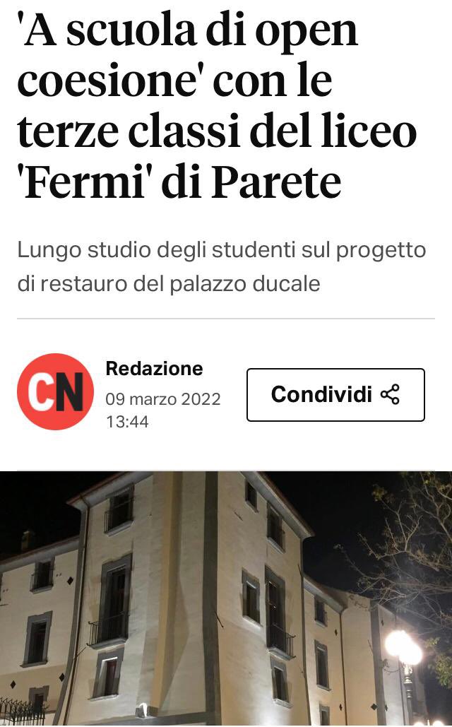 STOTW_3Asp's tweet photo. Condividiamo con gioia  l’articolo,pubblicato sulla testata @Casertanews, che parla del nostro monitoraggio civico. 🗞📰Correte a leggerlo  Link dell’articolo👉🏻 https://t.co/LxOf6TNLFf
#edcaserta #liceofermiparete #asoc2122 #comunediparete #laTenda #Monithon #OpenCoesione https://t.co/NsnzFTu4qT