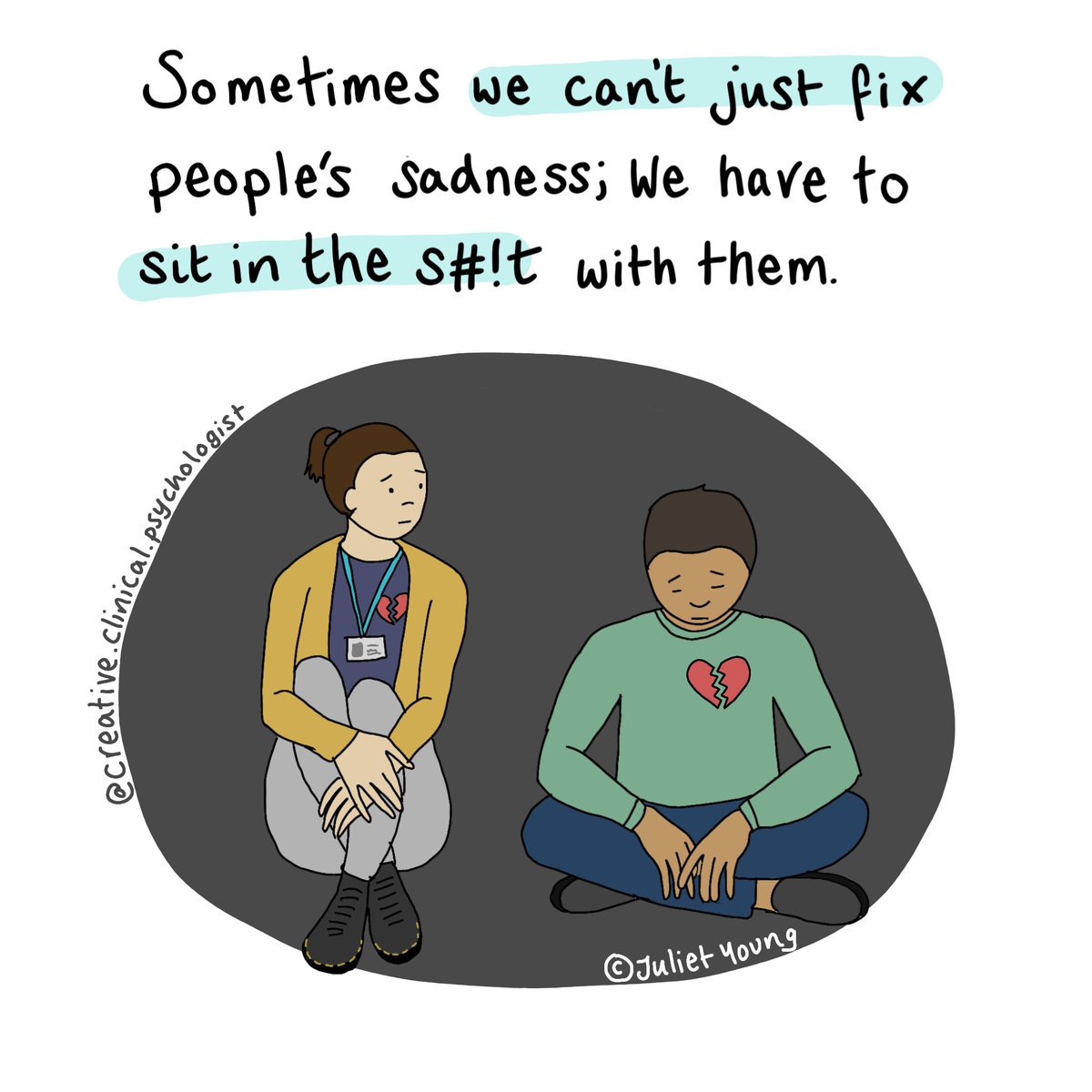 My latest drawing is for the problem solvers among us. Sitting with uncomfortable and upsetting feelings can be so powerful for people (while keeping one hand on the ladder out of that hole)...