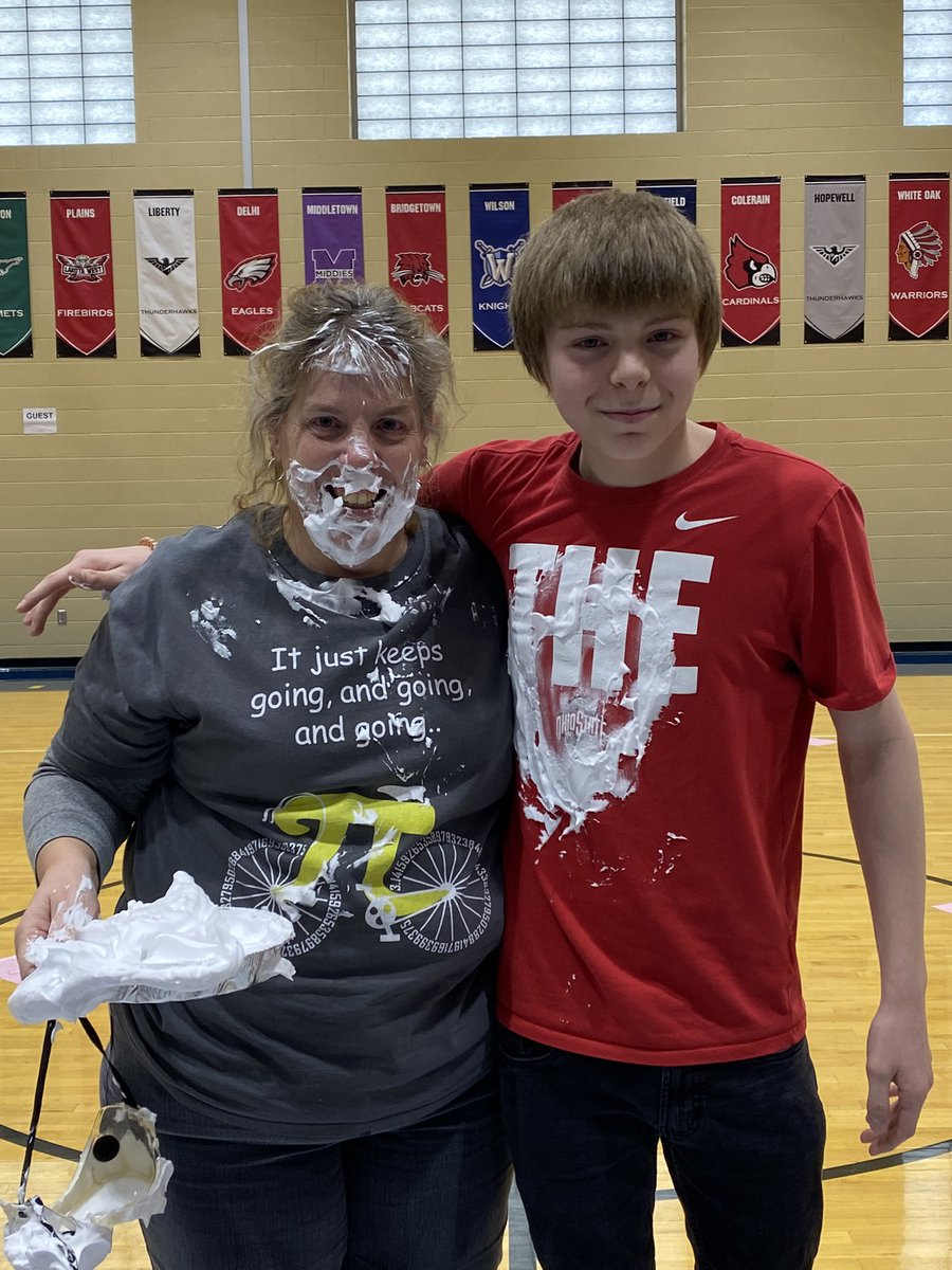 johnston_math's tweet photo. We are $22 dollars short of raising $3,000 for St. Jude’s and the day isn’t over! More prizes, more pies to the face and a little round ball competition! @Hamilton_WMS #BigBlueOnTheMove https://t.co/E39Z9Nv0QF