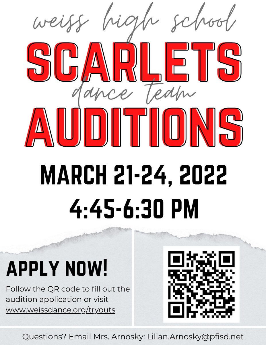 WeissScarlets's tweet image. Want to be a part of our team? Auditions are coming soon! Visit weissdance.org/tryouts for all the information! ❤️