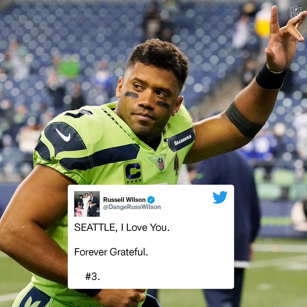 NFL's tweet photo. Russ says goodbye to Seattle. 💙💚 https://t.co/zdmDWmMwVL