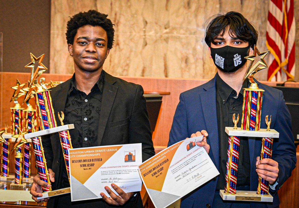 HCDEtx's tweet photo. Congratulations to the #CASEDebates students from @AliefKerr and @Elsik_Forensics for being crowned @HoustonUDL City Champions! Kerr HS took first in CX policy #debate and Elsik HS won the World Schools Debate for the third year in a row! #Rewteetπ to celebrate their success. π https://t.co/gEofvoAxMD